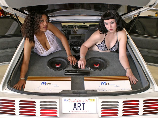 Andrea and Julie in the back of Art's Mustang